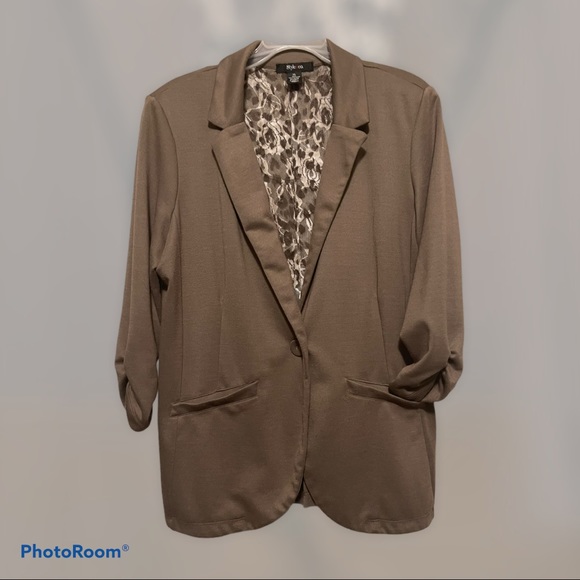 Brown Blazer with Ruched Sleeves - Picture 1 of 3